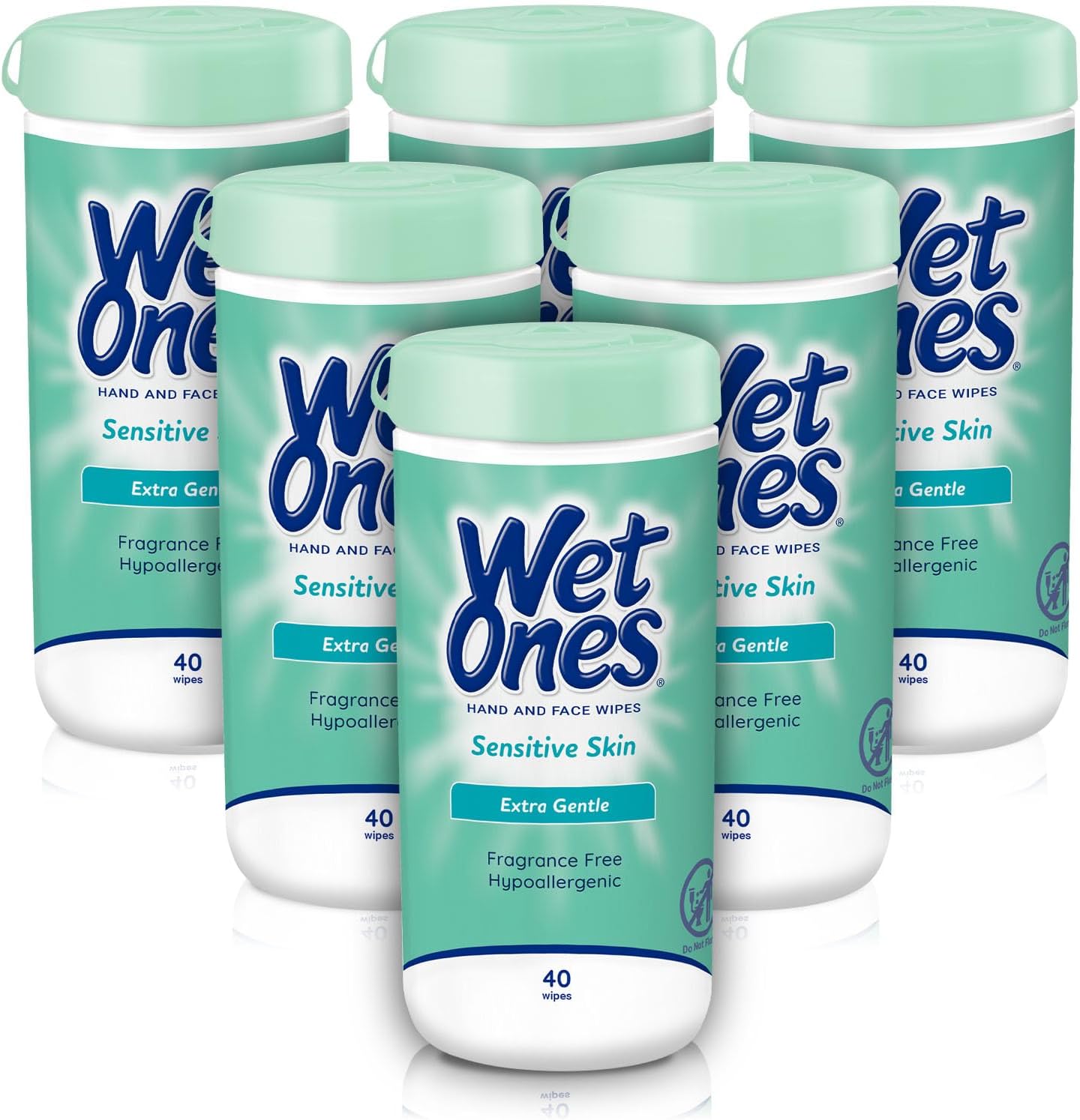 Wet Ones Hand and Face Wipes, Sensitive Skin, Unscented, Hand and Face, 40ct Canister (6 pack)