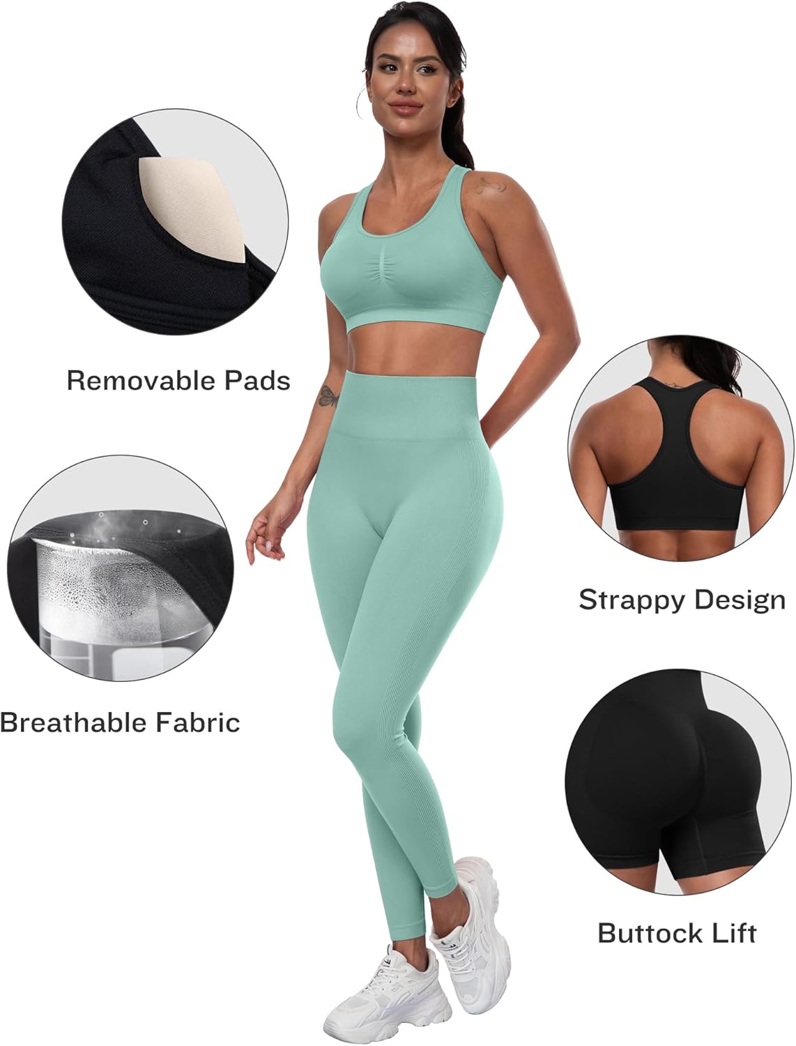 3 Piece Workout Sets for Women Butt Lifting Leggings with High Impact Sports Bra Gym Shorts - Image 2