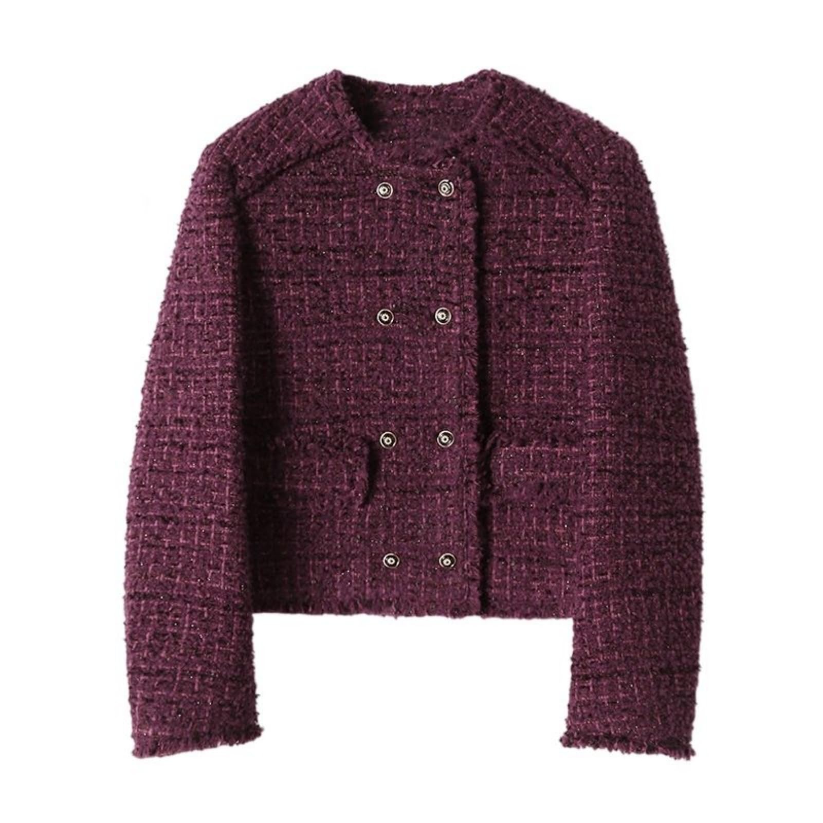 Veste en tweed de qualité supérieure style patchwork col rond élégant