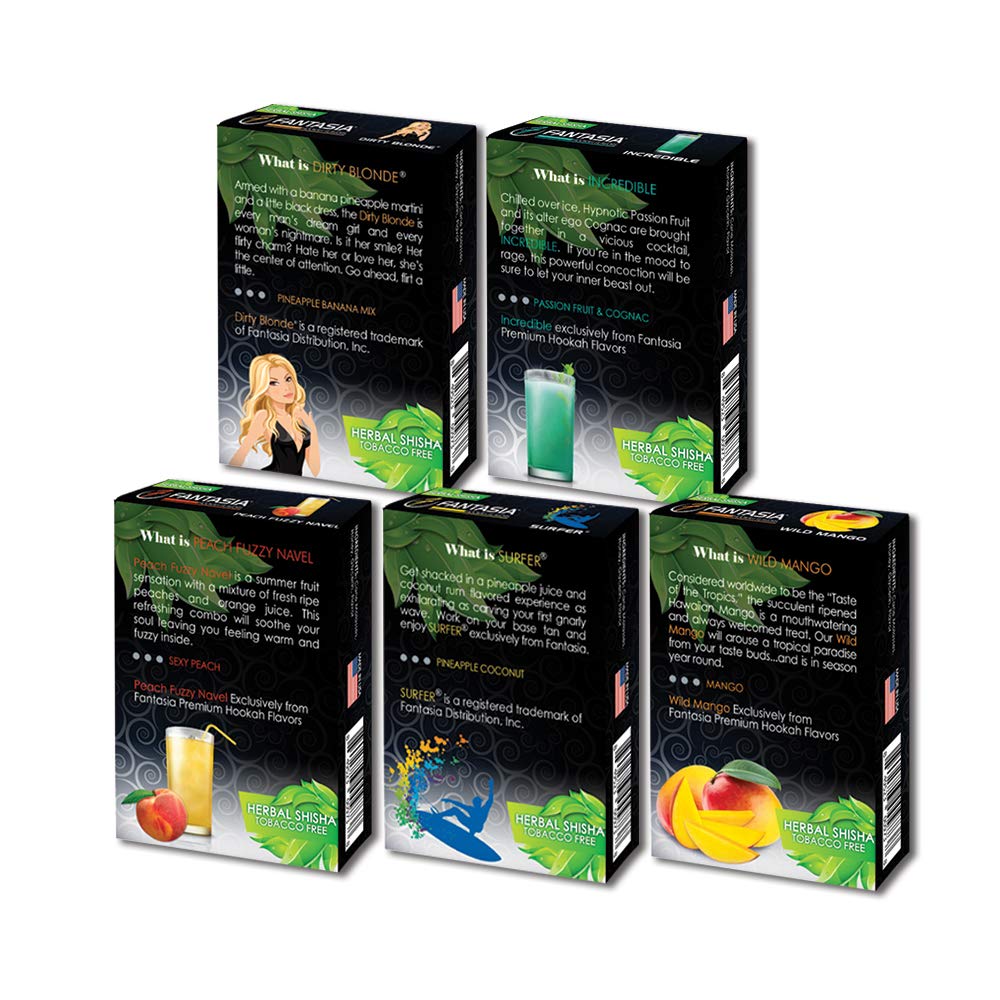 Amazon.com: Fantasia Hookah Flavors Bundle – Tobacco Free & Nicotine Free  Shisha Incredible, Dirty Blonde, Peach, Surfer, Mango – Long-Lasting,  Smooth Taste, 50-Gram Packs (Pack of 5) : Health & Household