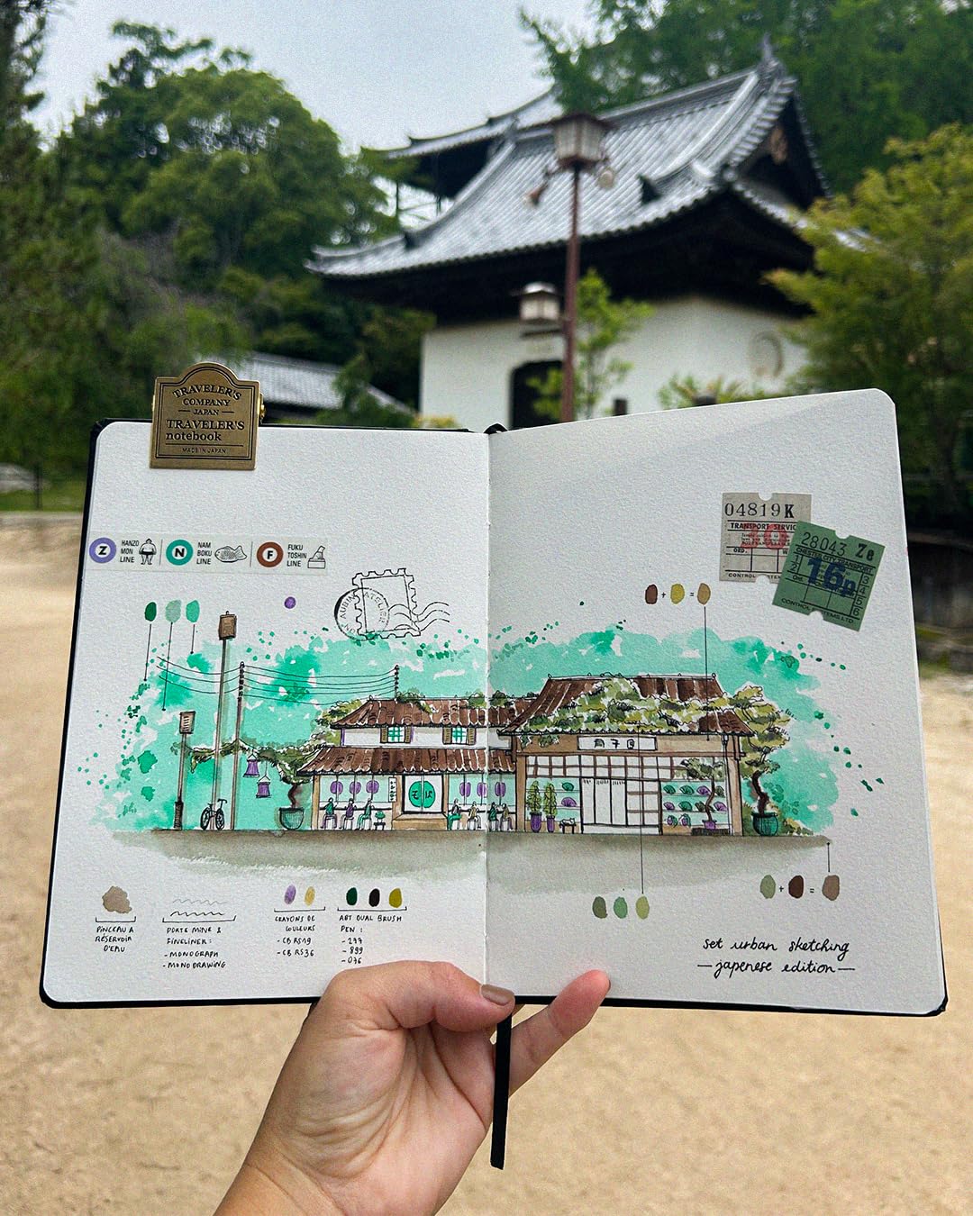 Tombow Urban Sketching Set Japan Edition, matite artistiche di alta qualità e istruzioni, pennelli e waterbrush per acquerelli, scatola in metallo per la conservazione [URBAN-SET2]