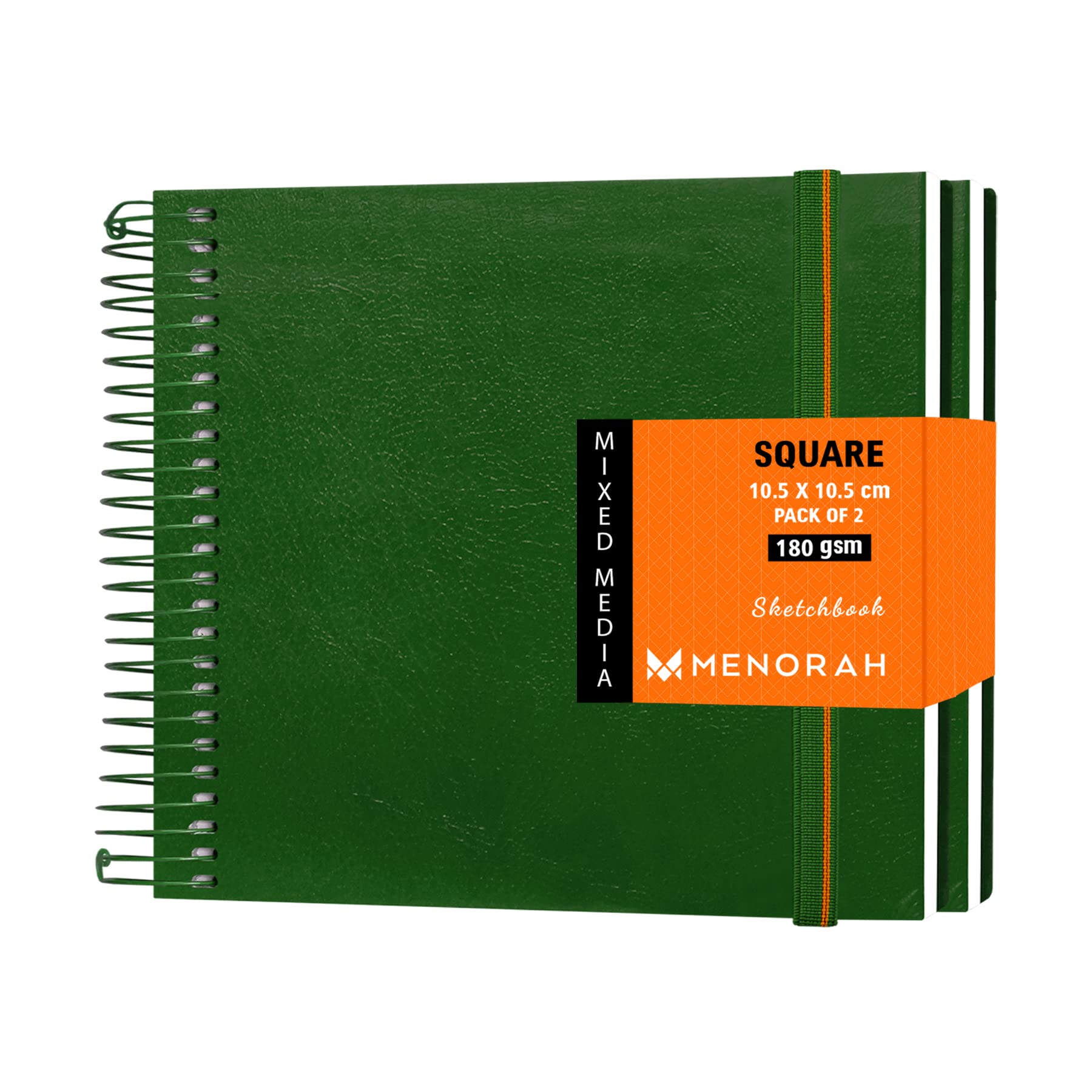 MENORAH - Artist Sketchbook - Square- 180gsm - Size (10.5 x 10.5 cm) Pack of 2 - Small Travel Size Sketch Book- 100 Pages/50 Sheets - Hard Metal Spiral Bound - Art Book(GREEN)