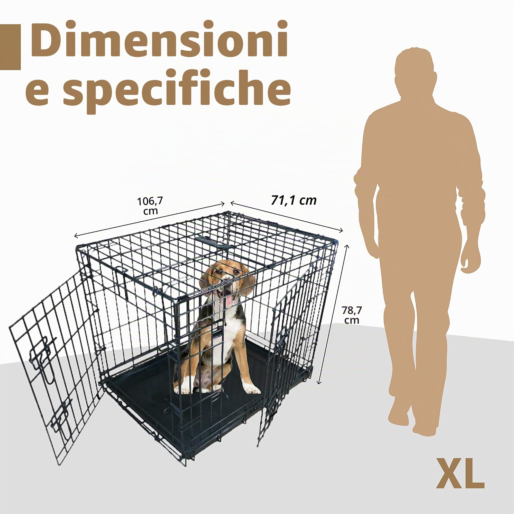 Ellie-Bo Gabbia per cuccioli di cane, pieghevole, a 2 ante, con vassoio in metallo non masticabile extra large, 101,6 cm, colore: nero