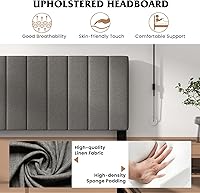 Vista 4 de Giantex Base de cama de plataforma tamaño Queen, necesita somier, base de colchón tapizada moderna con cabecera de tela de lino, patas de madera