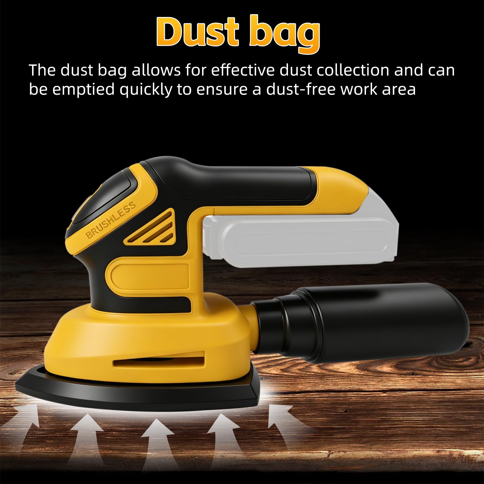 Lijadora Delta Inalámbrica Compatible con Dewalt 20V, Lijadora Multifunción con Bolsa de Recolección de Polvo 12 Hojas Abrasivas Para Lijar, Pulido y Trabajo Madera (sin Batería)