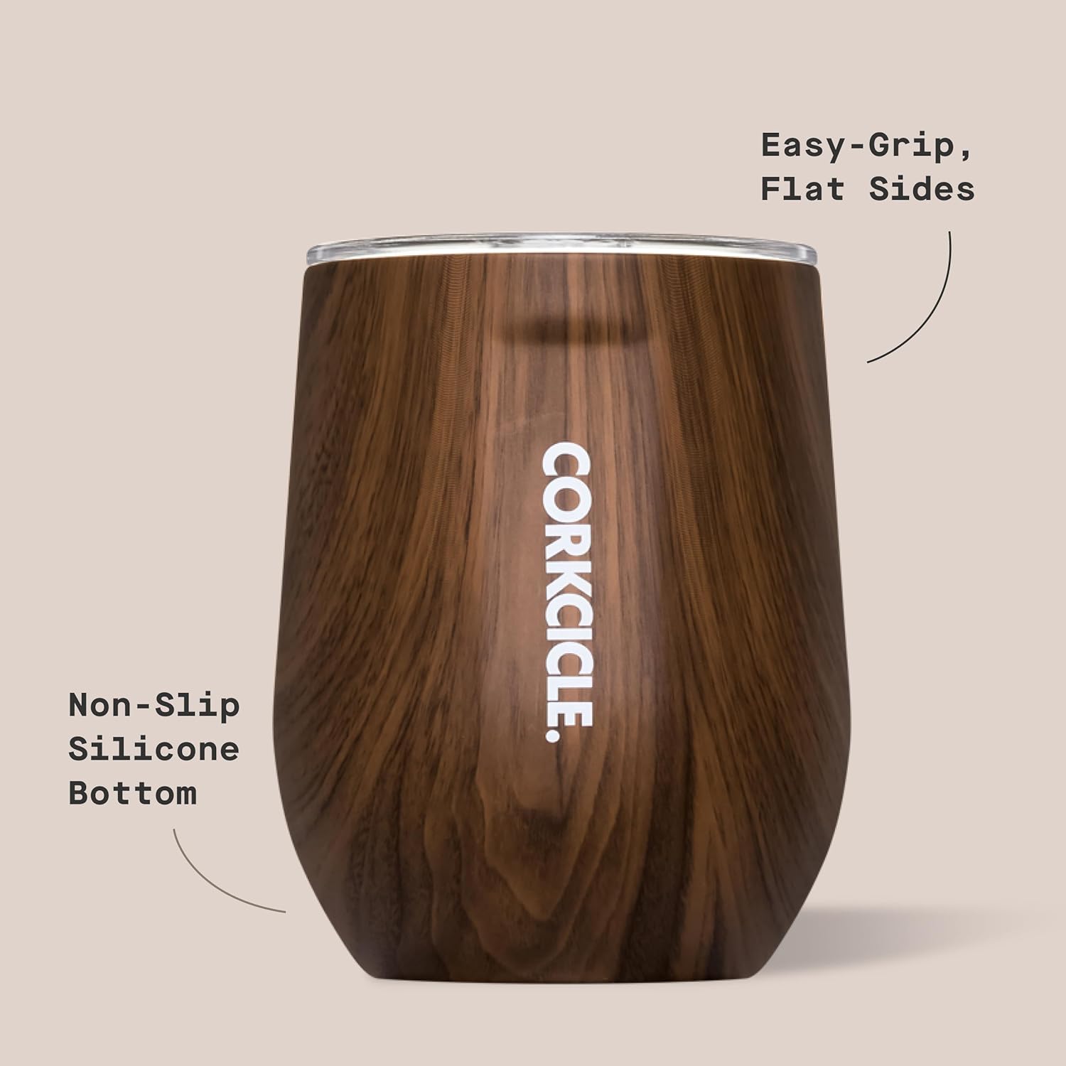 Corkcicle Stemless Insulated Wine Glass Tumbler - Keeps Beverages Cold 6 Hrs Hot 3 Hrs - Stainless Steel - Easy-Grip - Summer Drinkware Gift - Keeps Drinks Ice Cold - 12 oz - Walnut Wood - Image 4