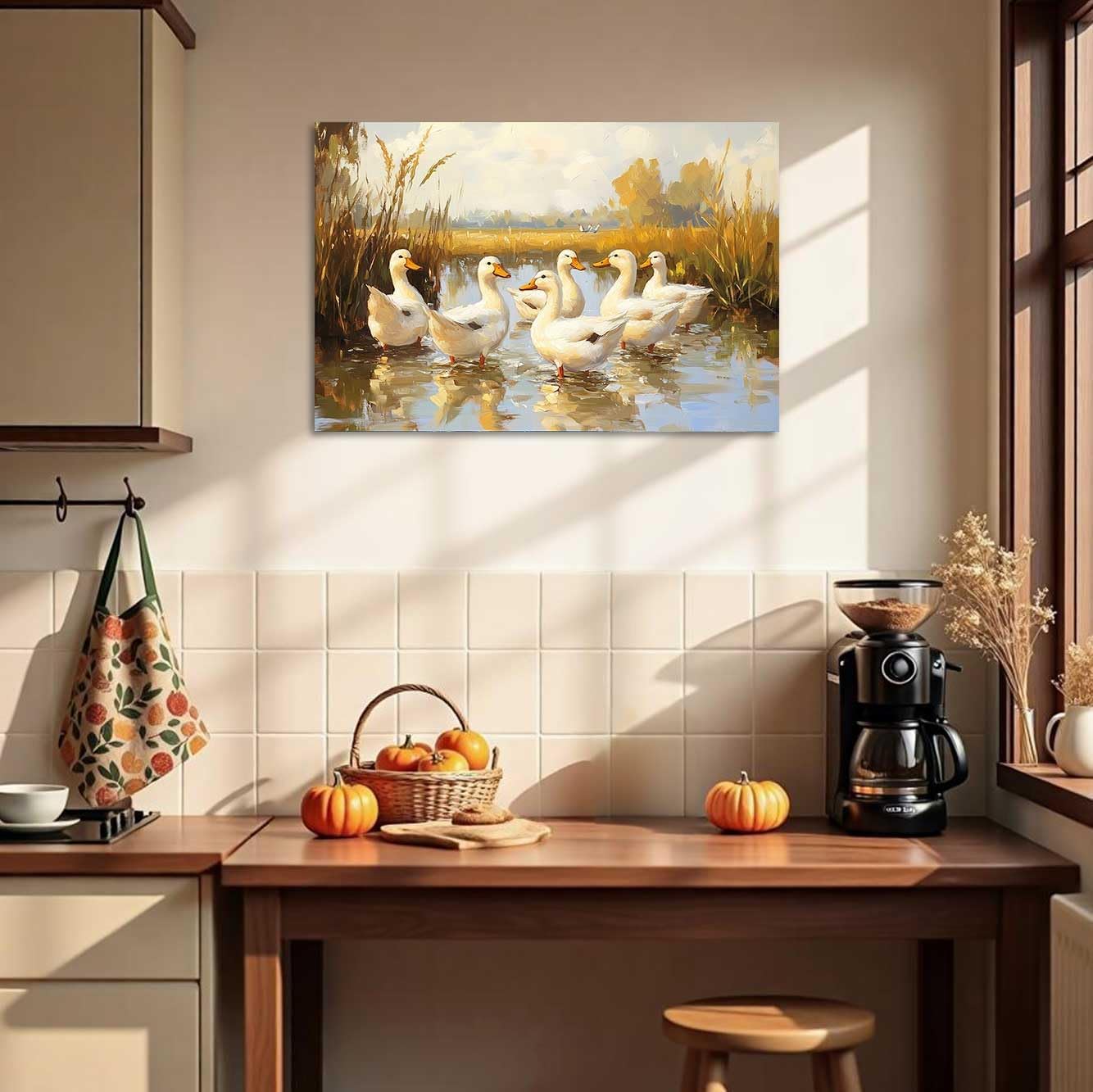 YMXDYMJSW Vintage Duck Wall Art Ducks in Pond Canvas Prints Farmhouse White Duck Lake Paintings Rustic Animal Poster Living Room Bedroom Bathroom Decor (White, (20L x 30W))