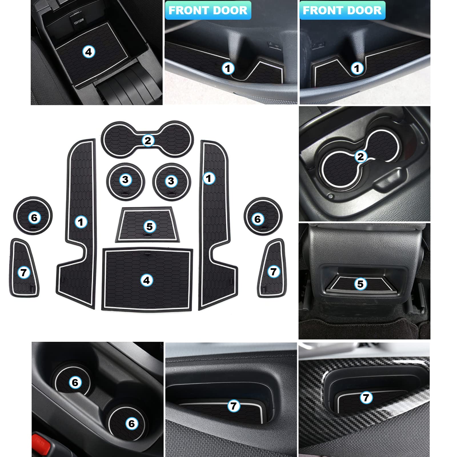 CDEFG Pasuje do Toyota Corolla E210 2019-2021 2022 2023 Antypoślizgowe gumowe dywaniki do podłokietników Konsola środkowa Uchwyt na kubek samochodowy Akcesoria samochodowe (biały)