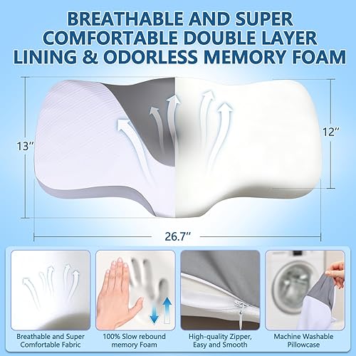 Miniatura 6 de Almohada de espuma viscoelástica, almohada cervical cervical ergonómica, almohada de apoyo cervical para cuello y hombro, almohada ortopédica de