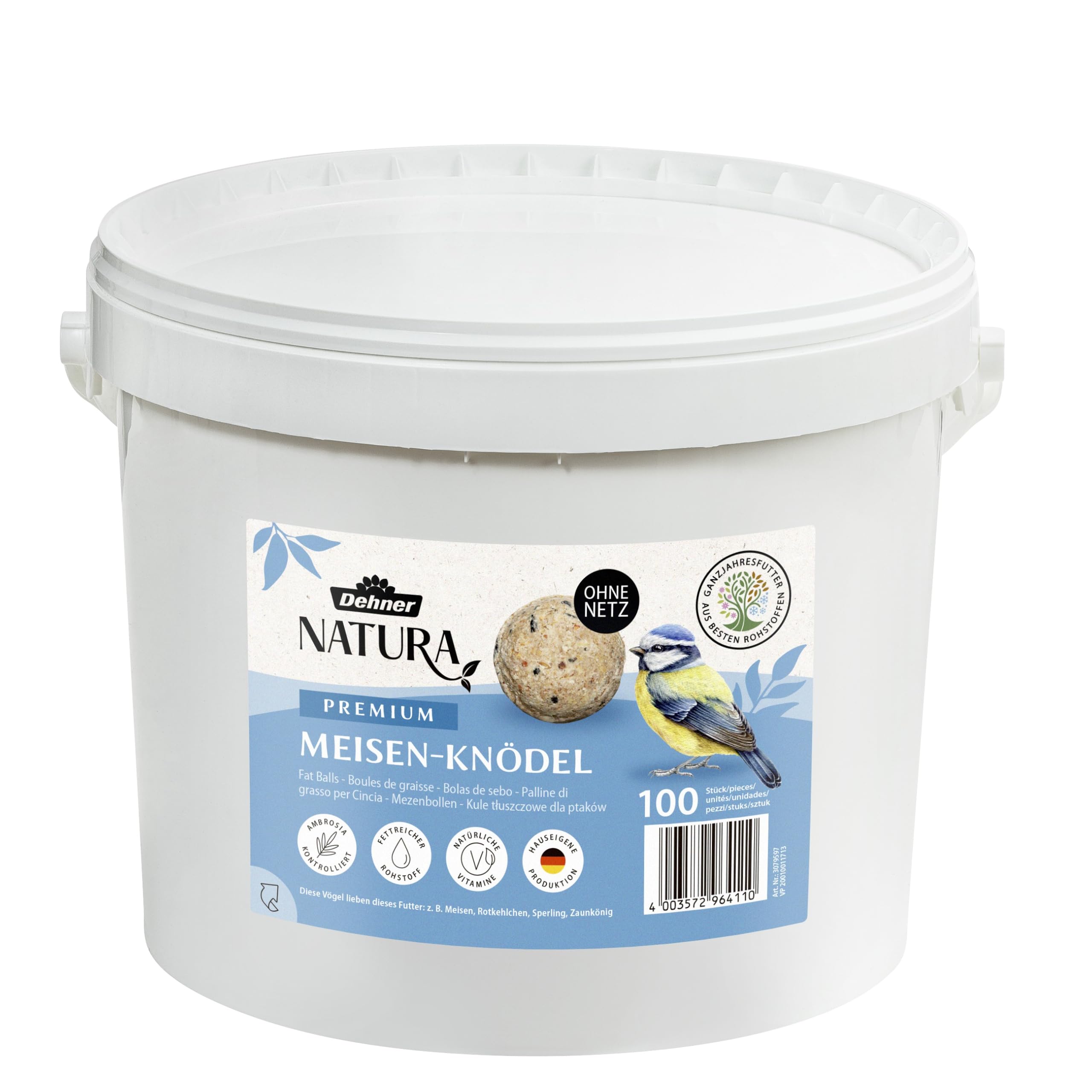 Dehner 3079597 Karma dla Dzikich Ptaków Kule Smalcowe Bez Siatki, 100 szt/10 kg