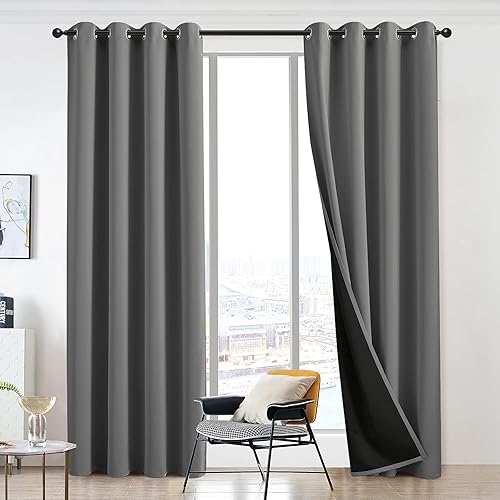 Miniatura 2 de Cortinas 100% opacas de 63 pulgadas de largo para dormitorio, reducción de ruido grueso, aislamiento térmico con ojales, cortinas de oscurecimiento