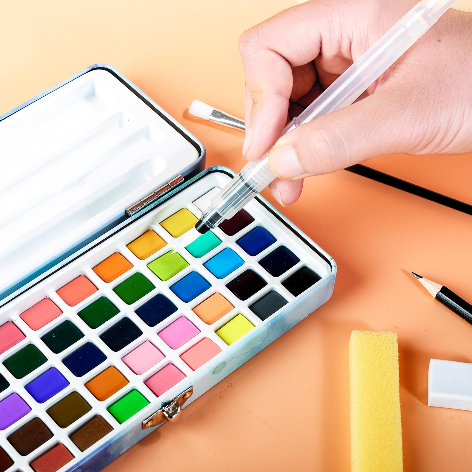 Kit de peinture aquarelle 50 couleurs portable avec pinceau et papier aquarelle