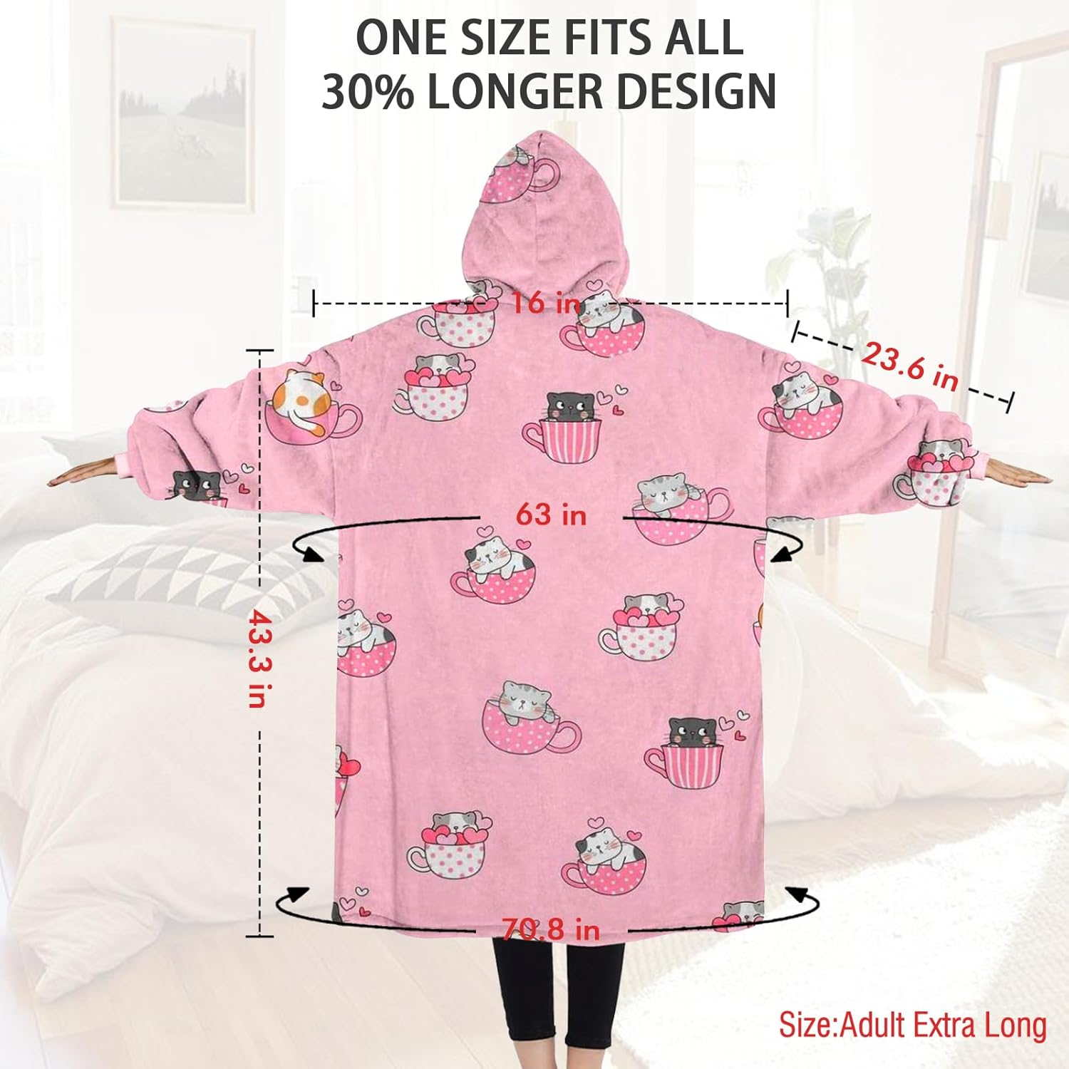 Oversized Sherpa Wearable Hoodie Blanket Sweatshirt with Giant Pocket, Birthday Christams Gifts for Adults Women Men