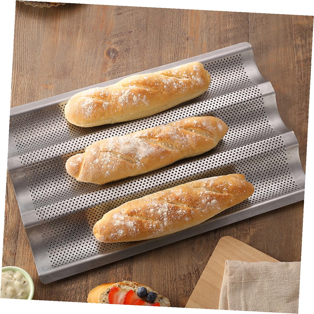 Alipis 2 piezas Molde para Hornear Baguettes Antiadherente Bandeja Horno Perforada Pan Francés Resistente al Calor para Cocina y Panadería