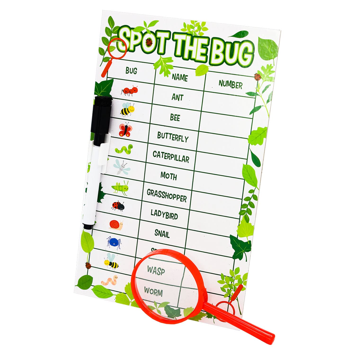 D.A.Y. Republic Spot The Bug Activity Pack With Magnifying glass Dry Wipe board Marker Viewer Viewing Box with Magnifying Glass Intelligence Learning Toys (Spot The Bug Activity Set)