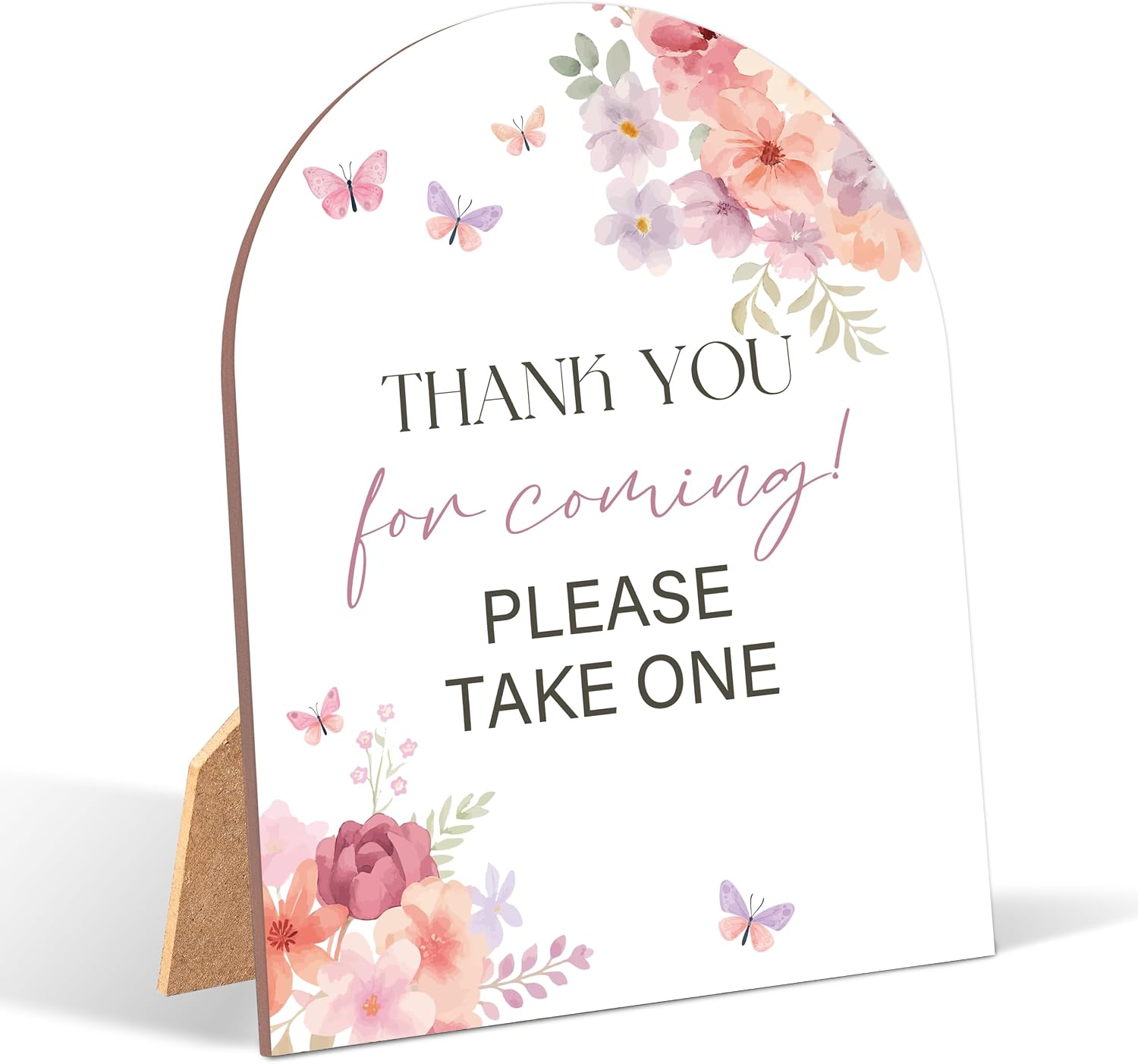 Wildflower Thank You For Coming for Baby Shower, 6x8 Inch Arch Wooden Sign with Stand, Floral Baby Shower Table Sign, Gender Neutral Party Decoration - QW27