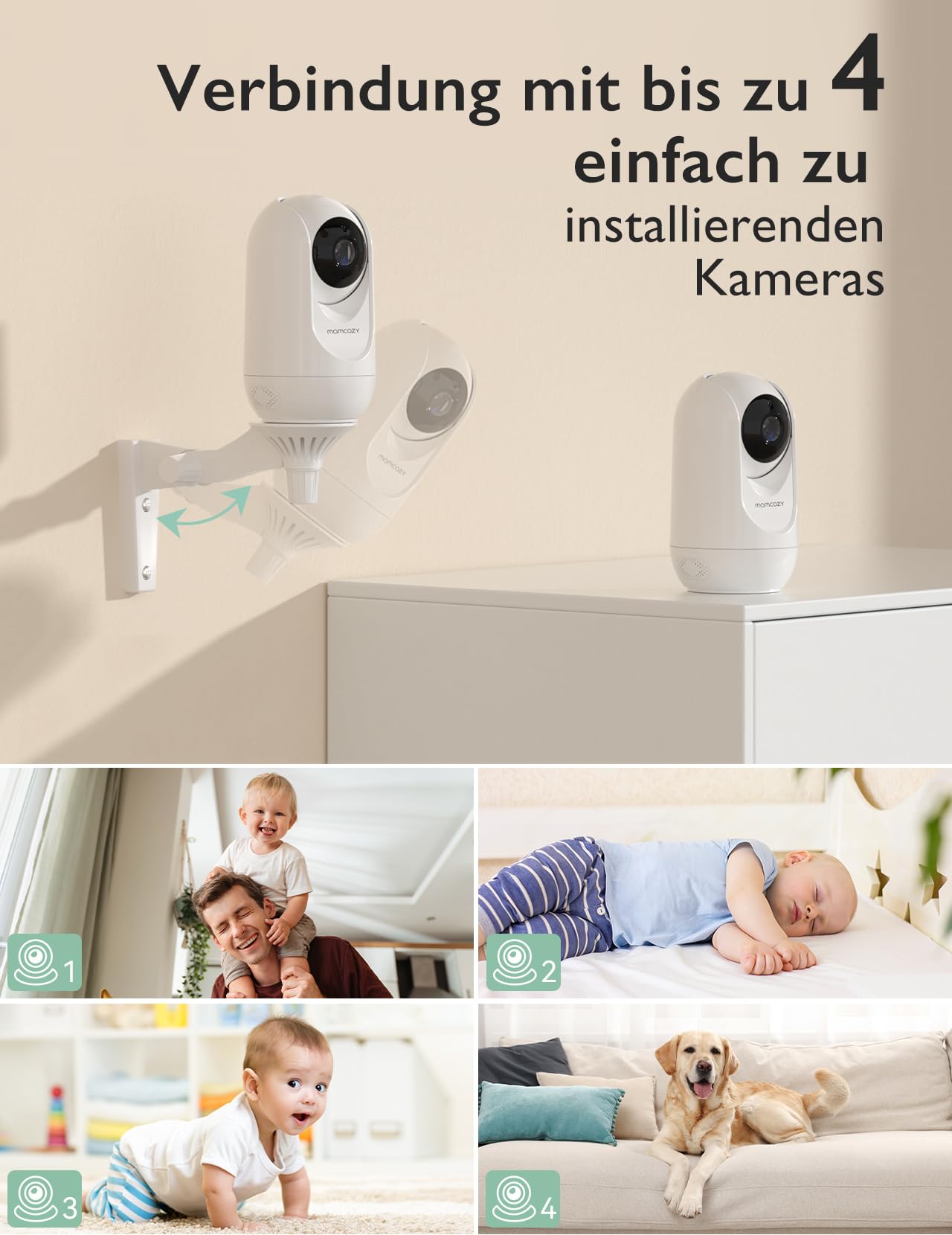 Momcozy Babyphone mit Kamera 5 Zoll 1080P HD-Video 5000 mAh Akku IR-Nachtsicht Weitwinkelobjektiv 2-Wege-Audio Vox-Modus 960 Fuß Reichweite