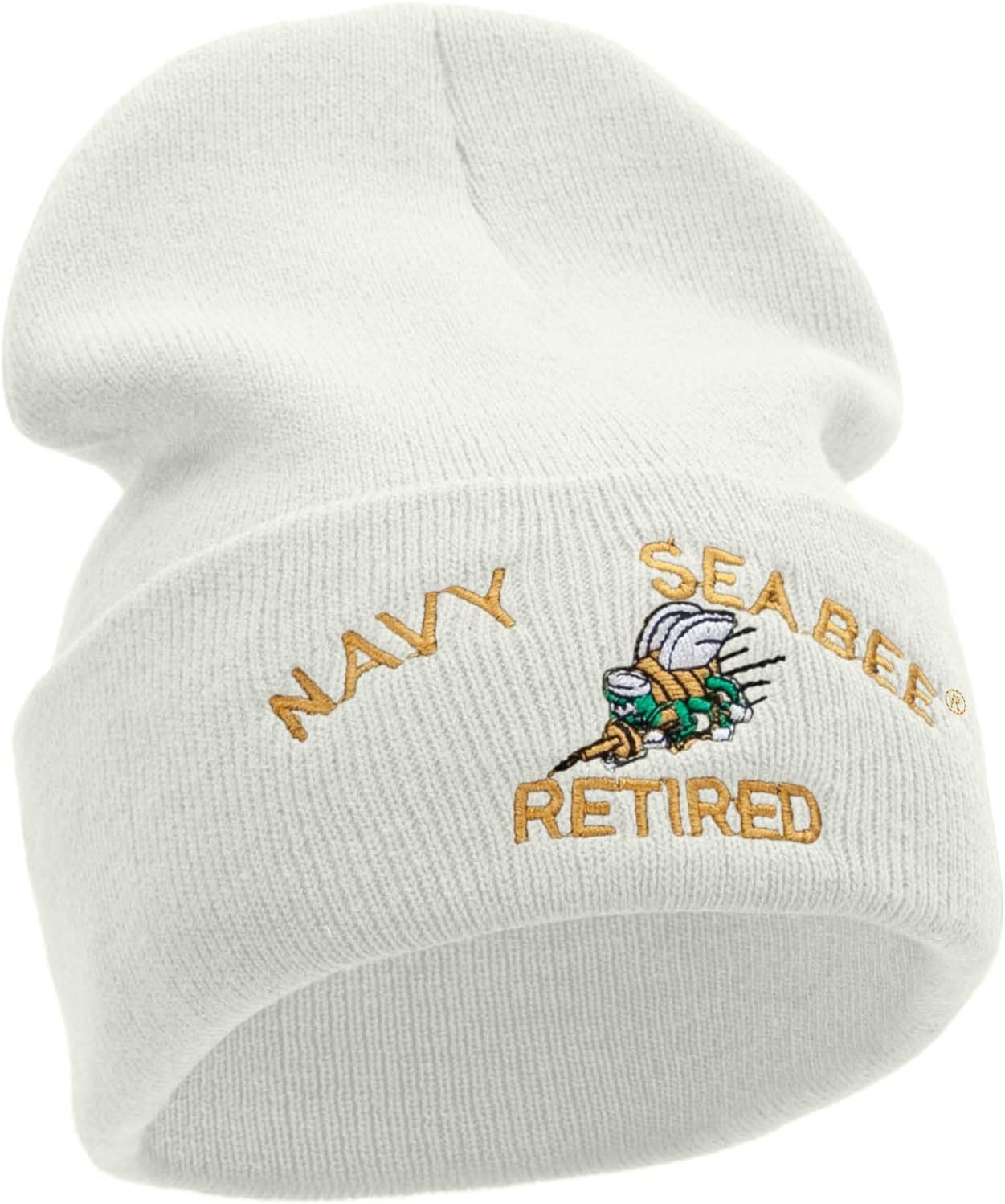US Navy Seabee Retired Military Embroidered Long Beanie Made in USA