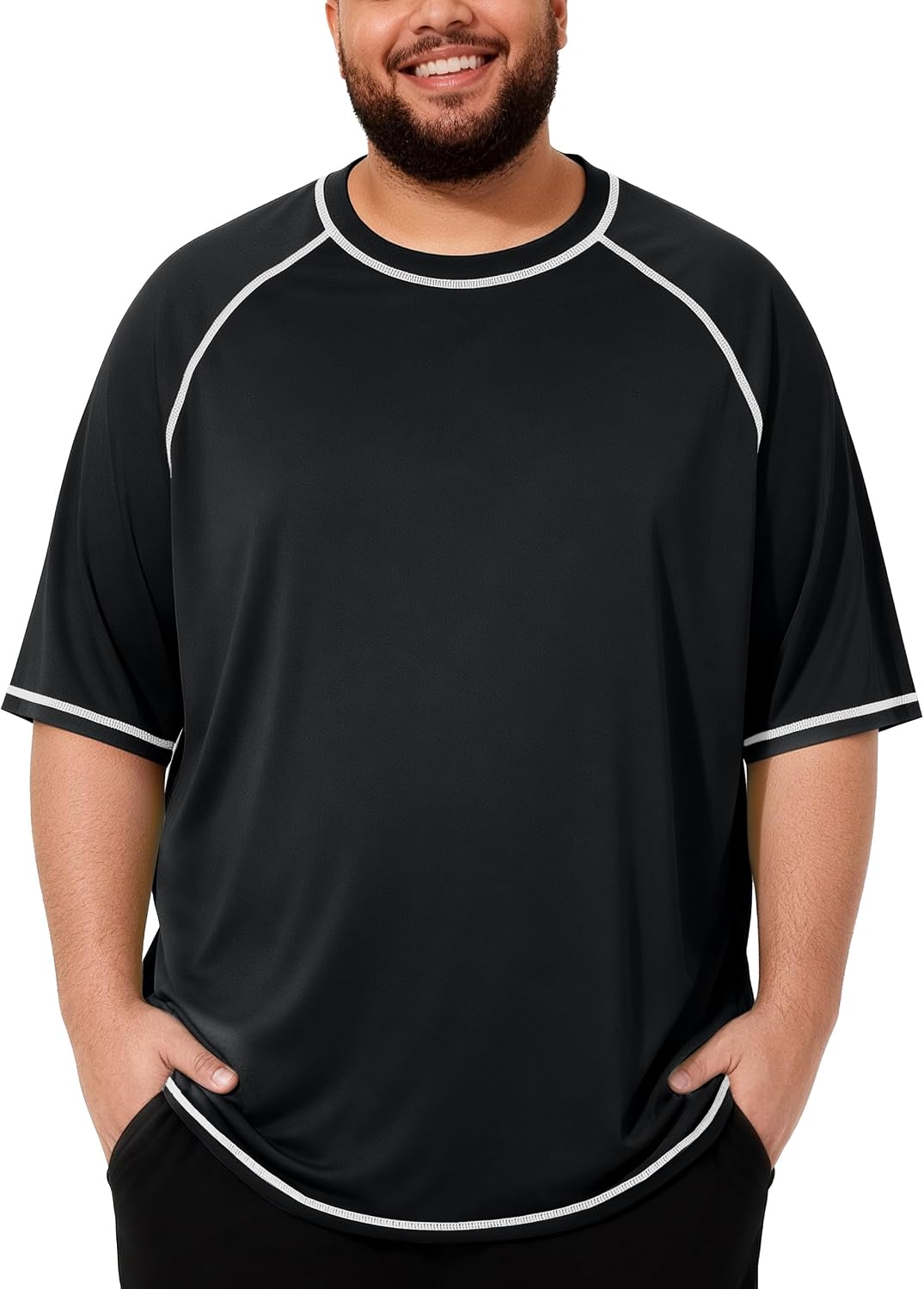 Roadbox Mens Big and Tall Swim Shirt, UPF 50+ Short Sleeve Rash Guard, UV Sun Protection Quick Dry Water T-Shirts for Beach