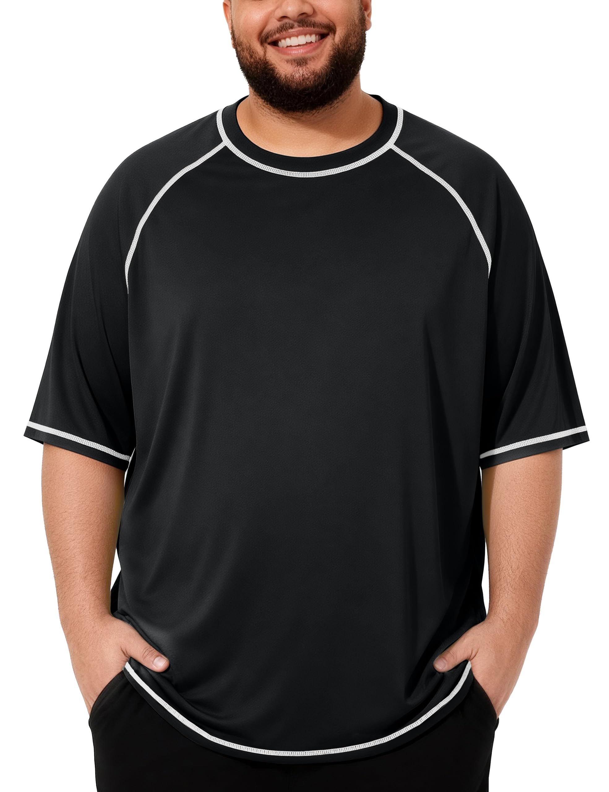 Roadbox Big and Tall Swim Shirt for Men, UPF 50+ Short Sleeve Rash Guard | Plus Size 2XL-…