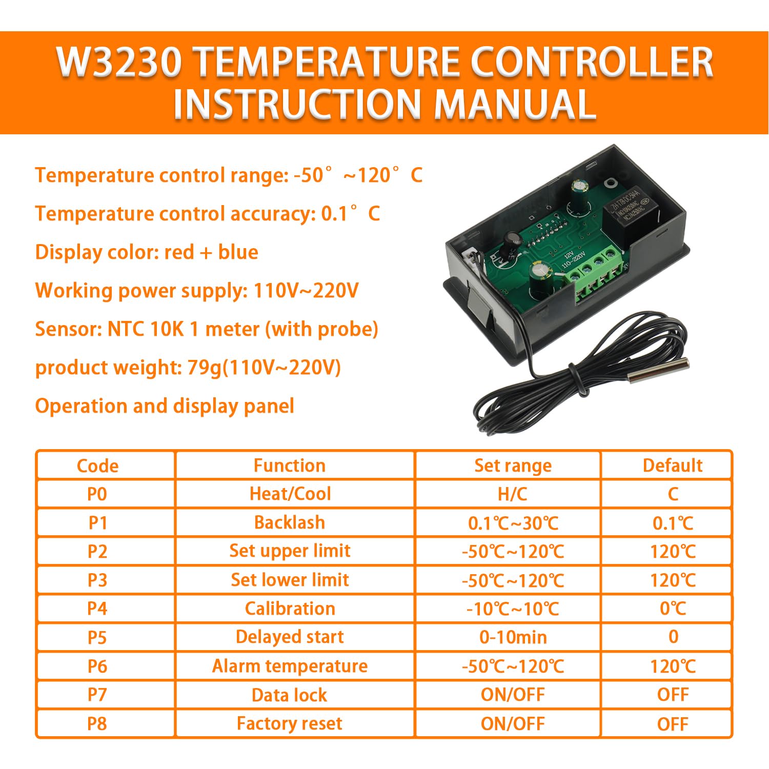 W3230 Thermostat Numérique Régulateur De Température Avec Affichage LED DC220V Pour Systèmes De Chauffage Et Climatisation