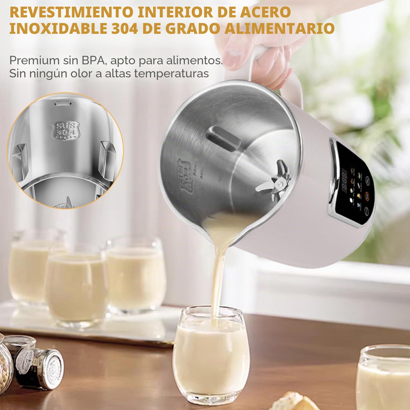 Máquina de leche de nuez 8 en 1 con panel táctil icono, máquina de leche vegetal de 1200 ml con autolimpieza, temporizador y función de mantenimiento caliente - Máquina de leche de soja y avena para
