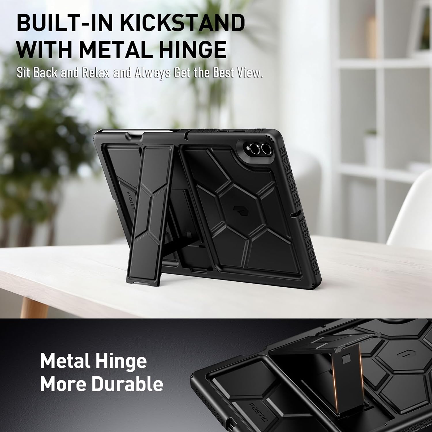 POETIC TurtleSkin Case for Samsung Galaxy Tab S11 Ultra (2025 Release) 14.6" with Kickstand & S Pen Holder, Heavy Duty Shockproof Kids Friendly Protective Silicone Cover, Black