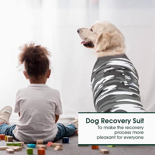 Kuoser Traje de Recuperación Quirúrgica para Perro, Chaleco para Después de la Cirugía de Camuflaje para Mascotas, Vendajes para Heridas Abdominales de Perros, Alternativa de Cuello Electrónico y Cono - 5