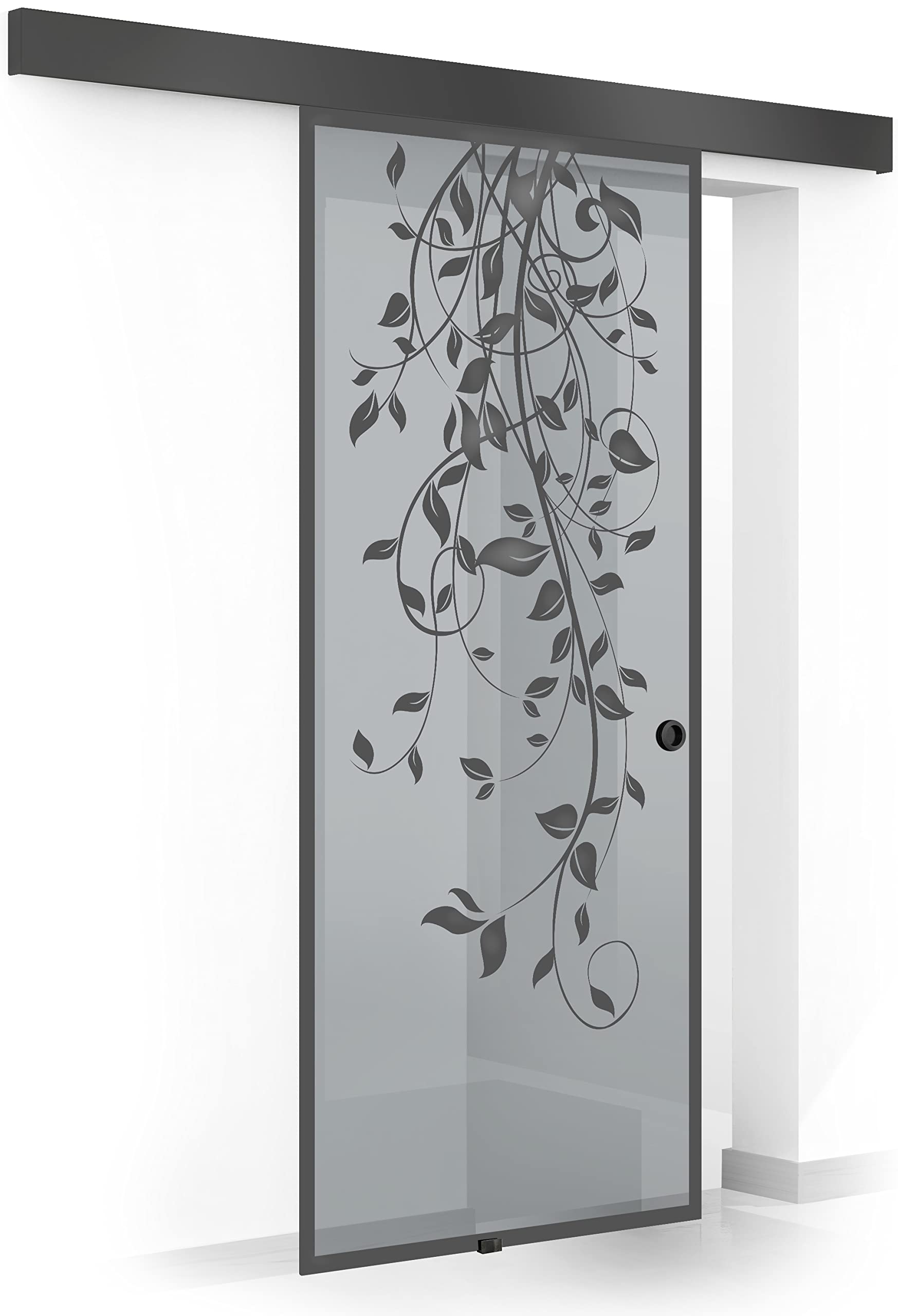 BOSS Black Porta Scorrevole in vetro modello DANCE 80x215 cm (60/80/90 cm) 8 mm, vetro Grigio, Nano rivestito nero, kit hardware complete nero opaco (80x215 cm, SINISTRA)