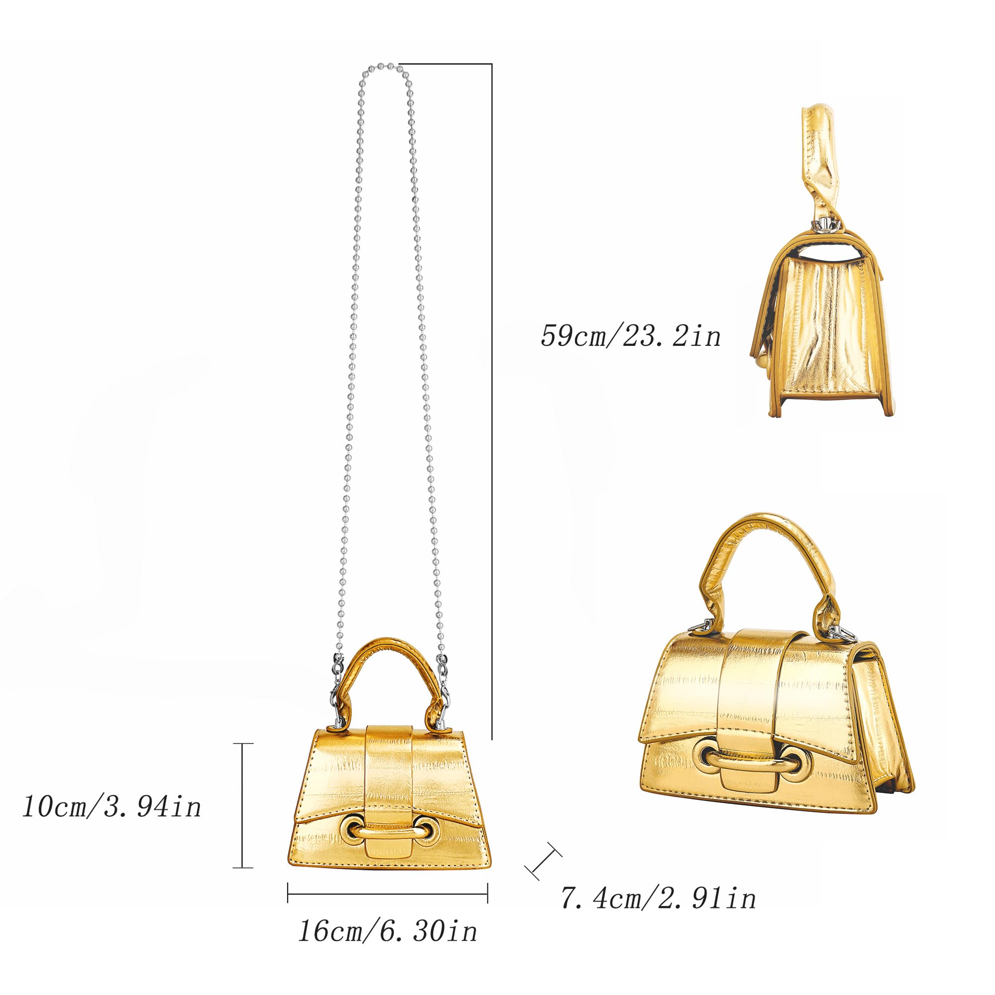 Mini Gold Purses for Women Y2K Small Top Handle Crossbody Bag Stylish Clutch Shoulder Handbag for Cocktail Party Prom