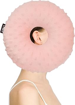 Large Ear Piercing Pillow for Side Sleepers, Donut Pillow with Ear Hole, Ear Guard Protector Pillows for CNH and Ear Pain Ear Inflammation Pressure Sores Minky Dot Pink