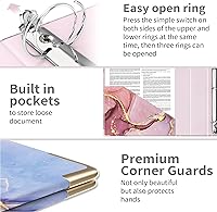Vista 231 de Ospelelf Mini 3 Ring Binder, 2 Inch, Cute Pink Marble Binder for 5.5" x 8.5" with 5 Tab Dividers, File Folder Labels and Low Profile Clipboards