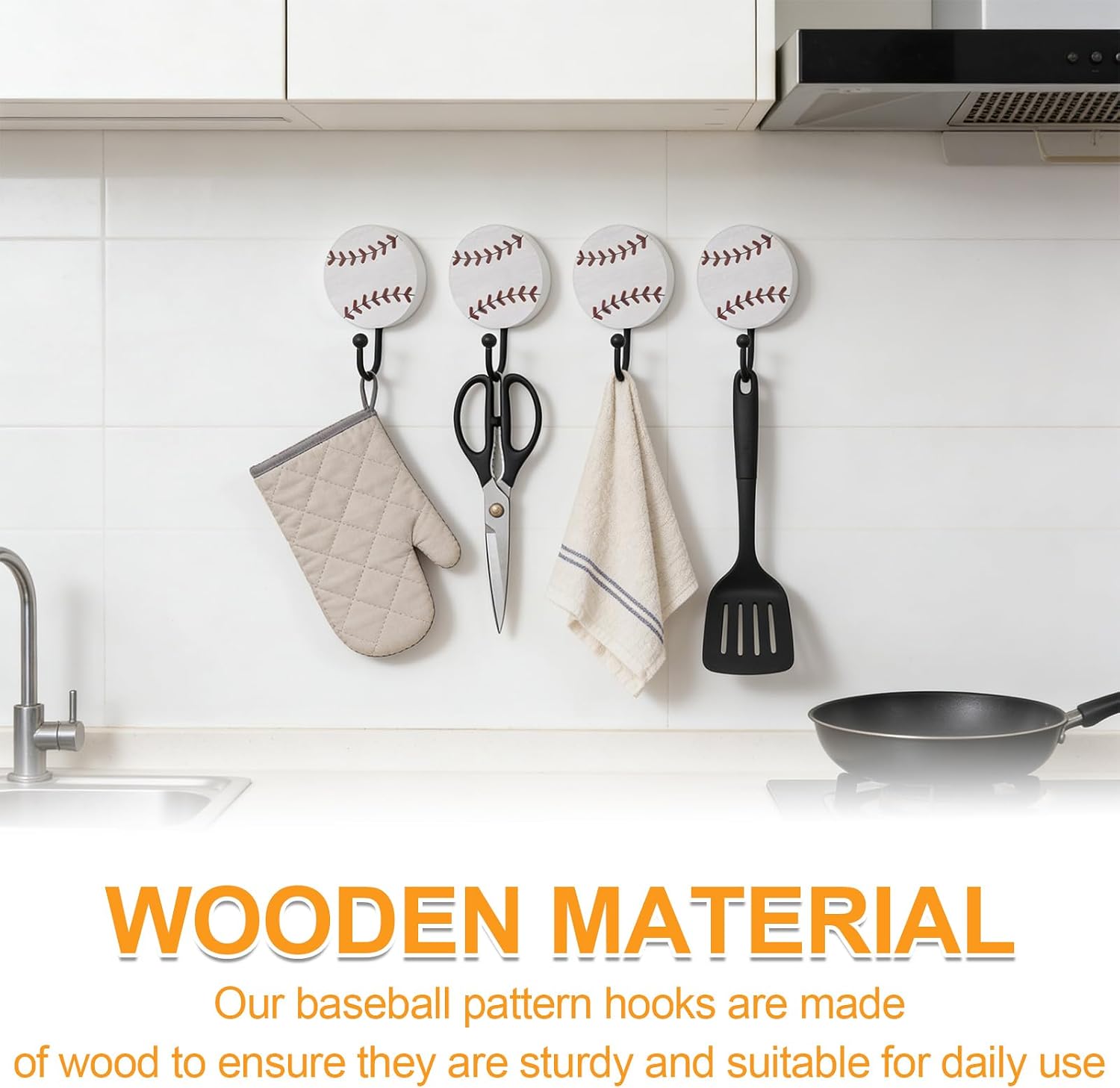 4 Pack Vintage Baseball Wood Coat Hooks Sports Decor Hooks image 5
