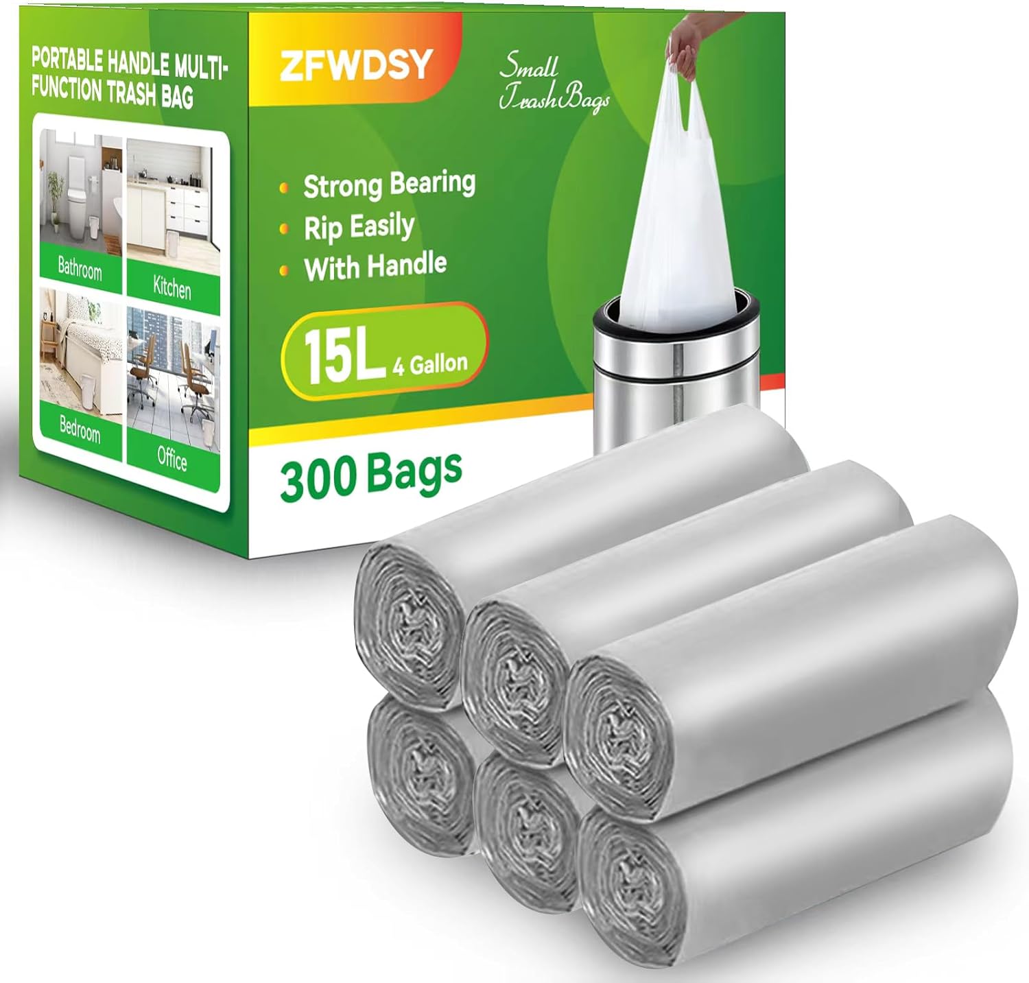 ZFWDSY Small Trash Bags Handle Garbage Bags 300 Counts 4 Gallon Trash