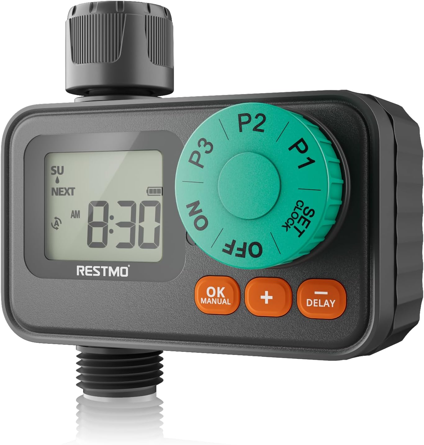 RESTMO Sprinkler Timer with 3 Separate Programs, 7-Day Programmable Water Timer for Garden Hose, Automatic Control/Manual/Rain Delay for Drip Irrigation, Lawn and Yard Watering System
