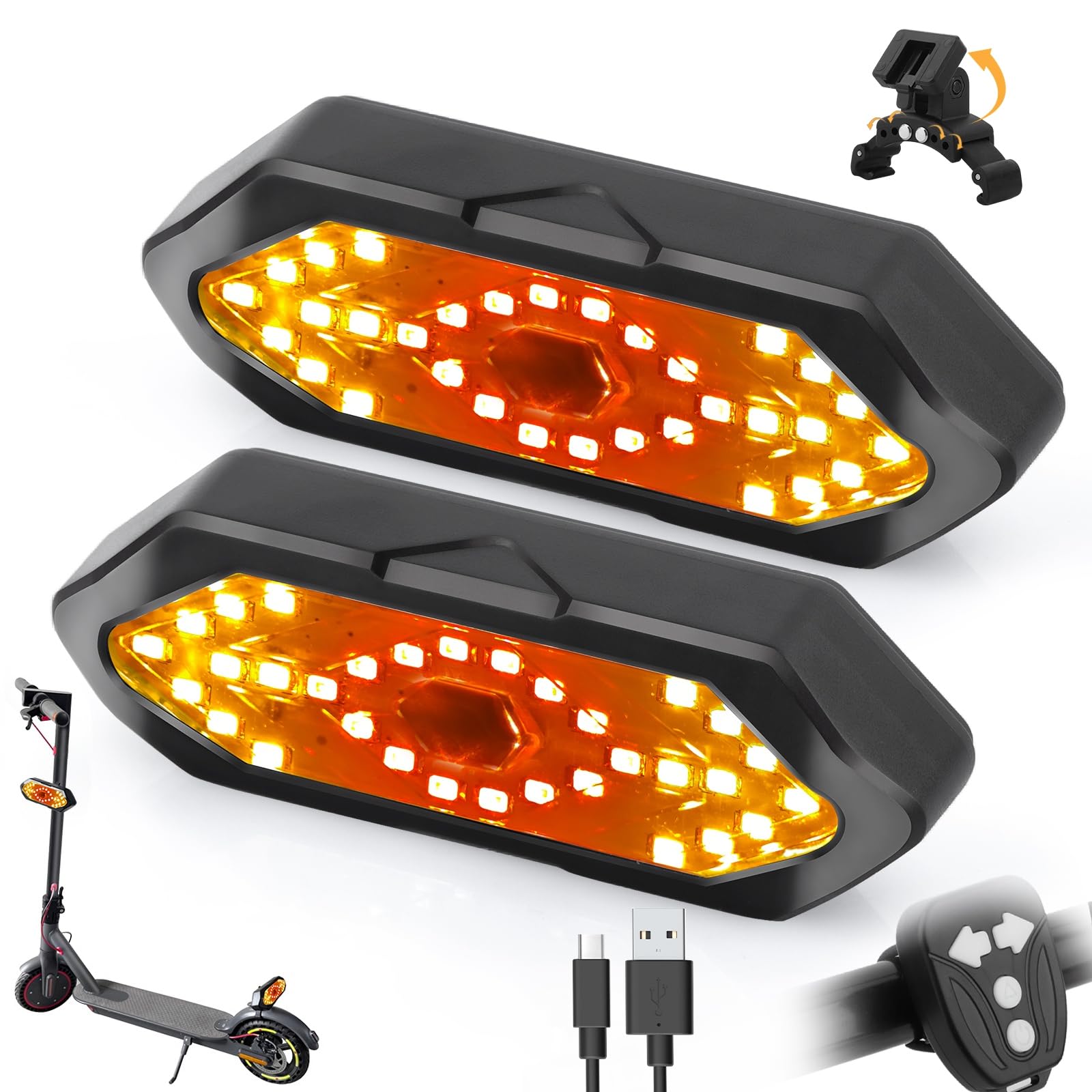 2 indicatori di direzione per Scooter e Scooter, con Telecomando USB, con Base, per parafango da 5 a 8 cm, con Xiaomi Ninebot, Accessori specifici per Scooter