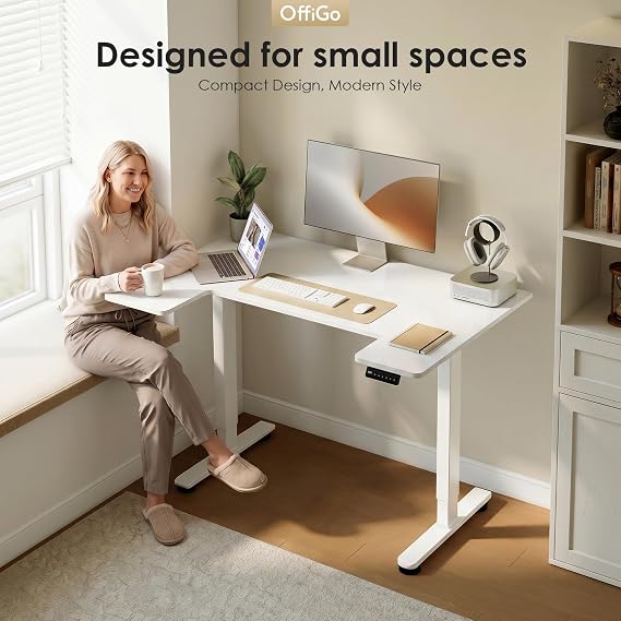 OffiGo Height Adjustable Desk, U Shaped Standing Desk with 3 Memory Presets