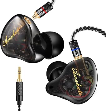 Dual Driver IEMs for Gaming - 9.2mm+6mm HiFi in-Ear Monitors with Detachable MMCX, 4N Silver-Plated OFC Cable & Noise-Isolating Ear Tips Wired Earbuds for Music/Studio