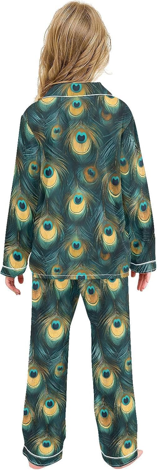 2 Piece Button Down Top and Pants Set Silk Satin Sleepwear Casual Animals Pajamas Lounge Wear