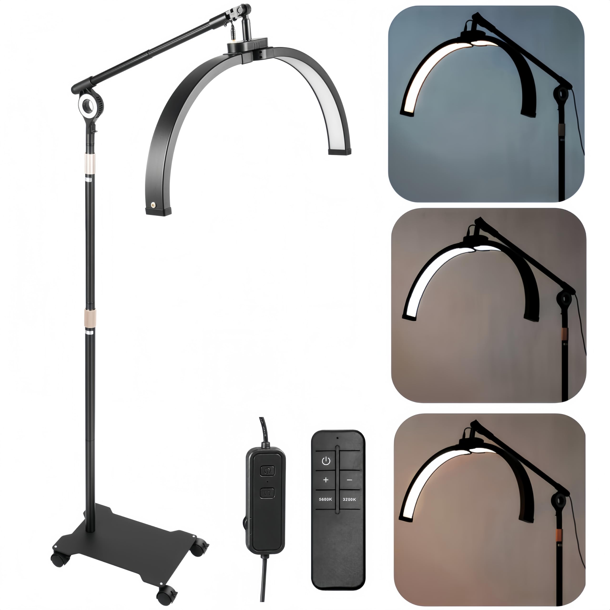 Halbmond-LED-Lampe, Wimpernverlängerung lampe mit Telefonhalter, Faltbare Einziehbarer Wimpern, 3200K-5600K, professionelle ästhetische Lampe für Beauty, Tätowierer, Make-Up Artists