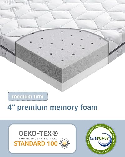 Miniatura 3 de Sleepmax - Cubrecolchón de espuma viscoelástica de 4 pulgadas, tamaño Queen, carbón de bambú y gel refrigerante, diseño ventilado, certificado