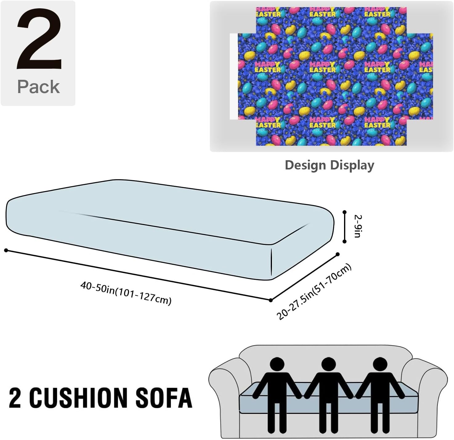 Vibrant Easter Bloom Blue Loveseat Covers Couch Covers for 2 Cushion Couch, 2-Piece Stretch Sofa Slipcovers Anti-Slip Washable Furniture Protectors for Dogs Pets