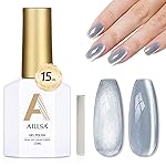 AILLSA Glass Cat Eye Gel Nail Polish, 15ml Gray Glitter Jelly Sheer Gel Polish, Translucent Magnetic Shimmer Sparkle Nail Art U V Salon 0.5 OZ GF32