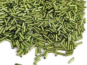 The Design Cart Silverline Peridot/Olive Green Pipe/Bugle Beads/Glass Seed Beads (9.0 mm) (100 Grams) Standard Quality, for Jewellery Making, Beading, Arts and Crafts and Embroidery.