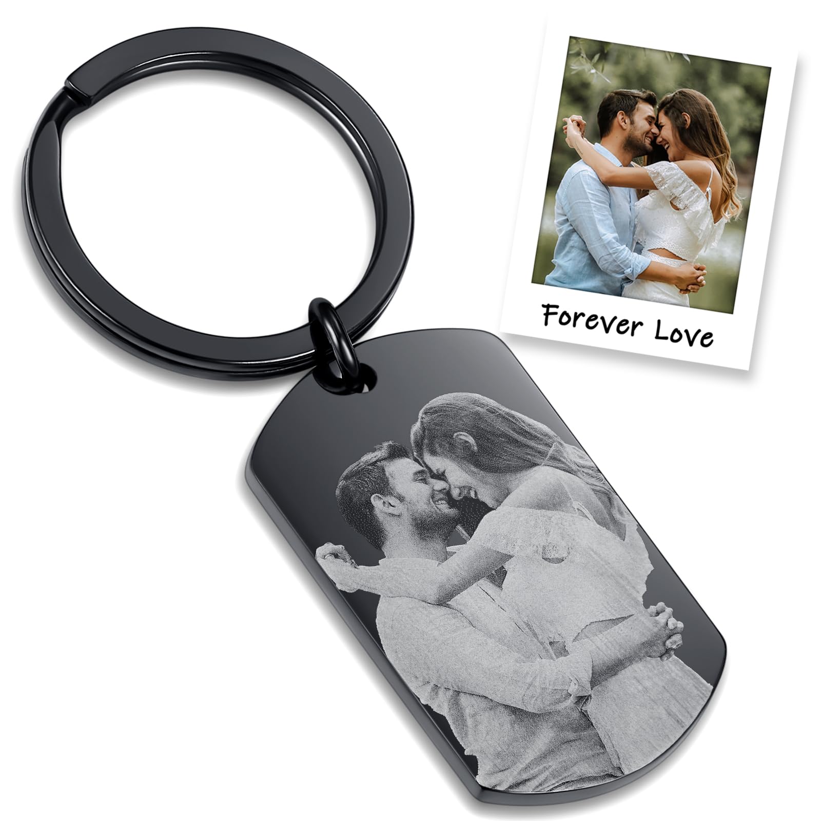 TMT Rechteckiger Schlüsselanhänger aus Edelstahl – Foto & Gravur möglich | Einzigartiges Geschenk für Männer, Freund oder Partner in Schwarz