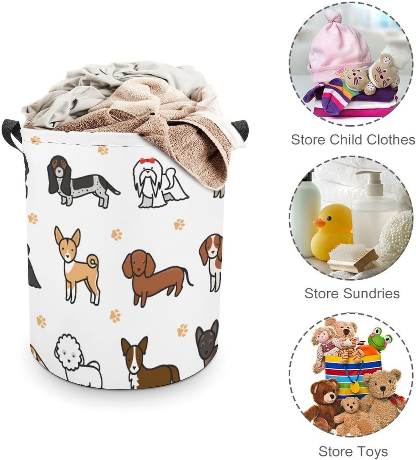 Dachshund Husky Shih Tzu Dog Laundry Hamper Basket for Home Bathroom | clothes storage,handle,large capacity,oxford