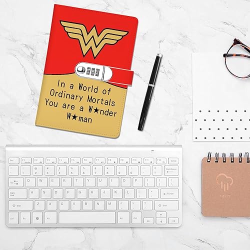 Miniatura 4 de ZWYQWN Regalo inspirado en la Mujer Maravilla, cuaderno de bloqueo de combinación de cuero de superhéroe para mujeres y niñas, amantes de las