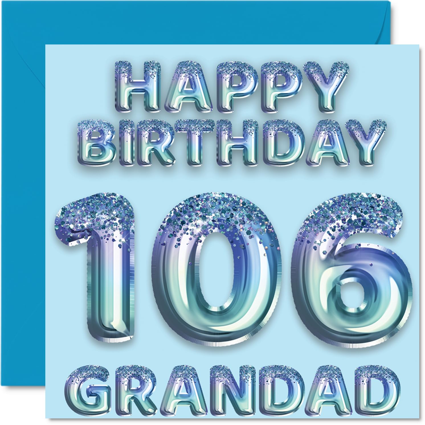 106th Birthday Card for Grandad, Blue Glitter Party Balloons