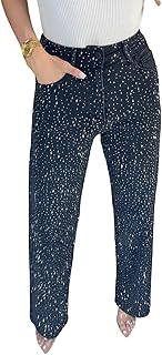 NRTHYE Womens High Waisted Rhinestone Jeans Glitter Sparkly Jeans