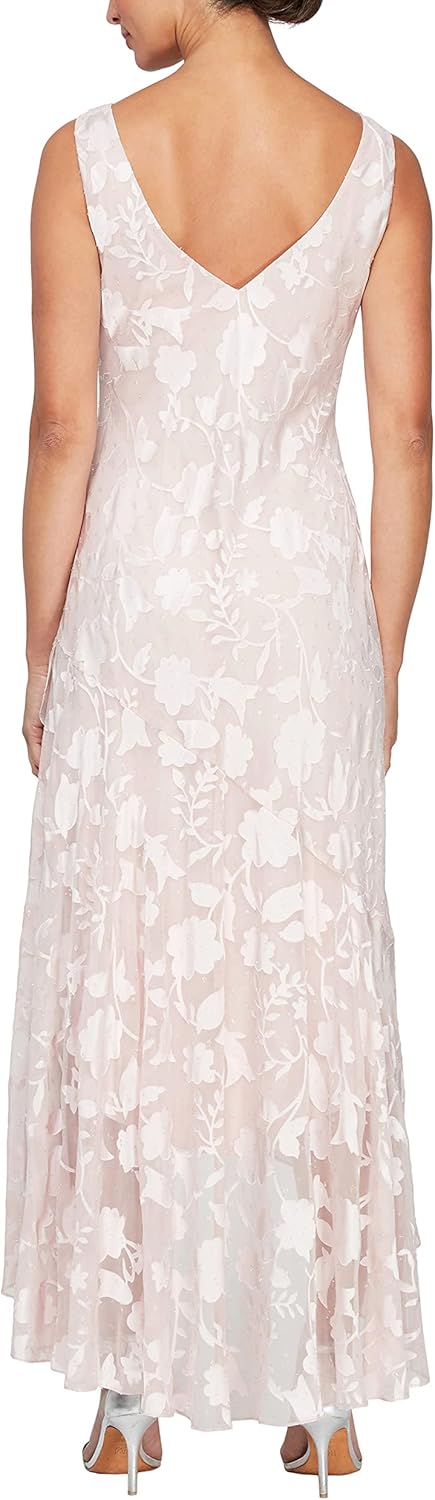 Alex Evenings Womens Sleeveless Printed Chiffon Midi Spring/Summer Mother of The Bride Dress with Jacket & High-Low Hemline - Image 4